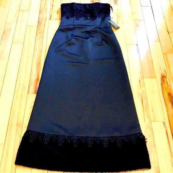 JESSICA McCLINTOCK MIDNIGHT BLACK STRAPLESS VELVET TRIM GOWN 10 NWT - Picture 1 of 16